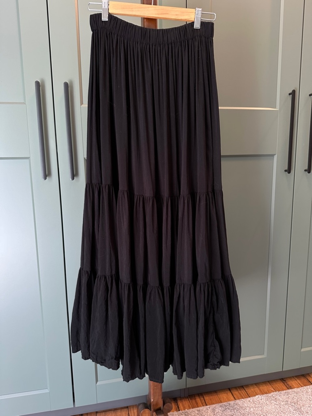 Flowing Black Tiered Maxi Skirt with Elastic Waist